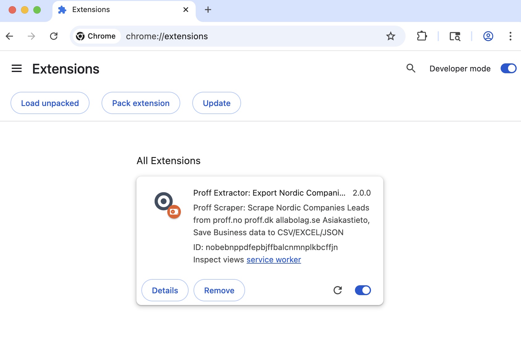 Proff Extractor chrome extension install done