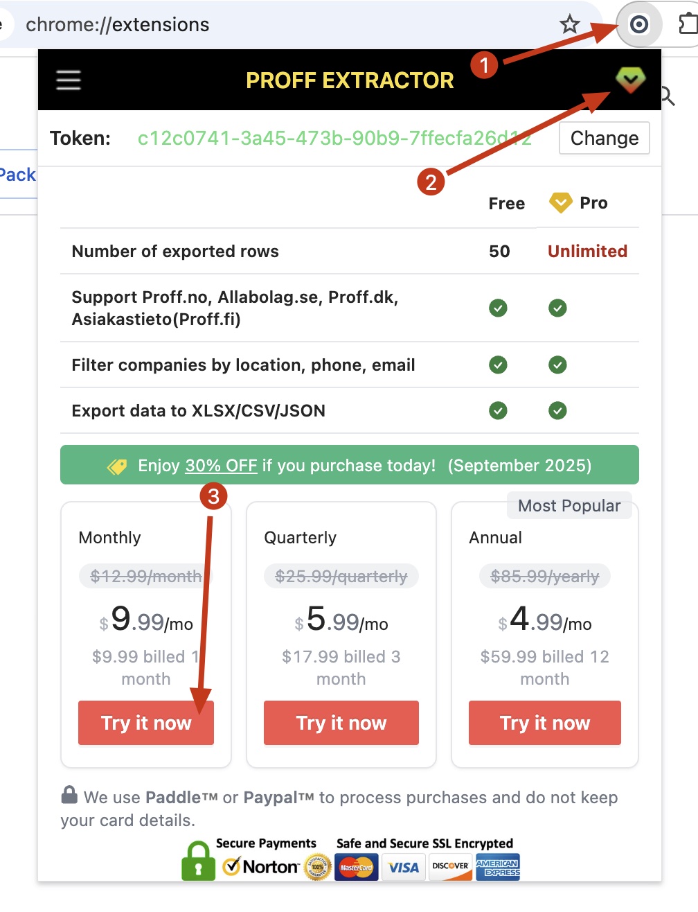 Proff Extractor chrome extension subscribe pro
